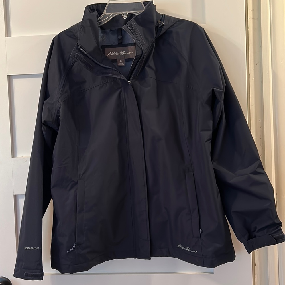 Eddie Bauer Weather Edge Dark Blue Soft Shell Hooded Jacket Women’s Large